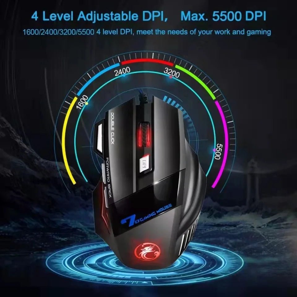 Mouse gamer para computador 3200dpi com LED laser X7 USB, 7 Botões-Profissional