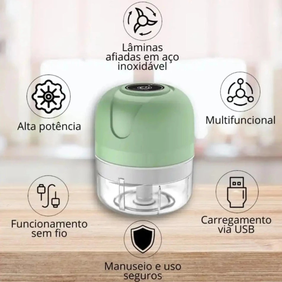 Mini Processador Triturador Elétrico Recarregável, c/ 3 Laminas 250ml