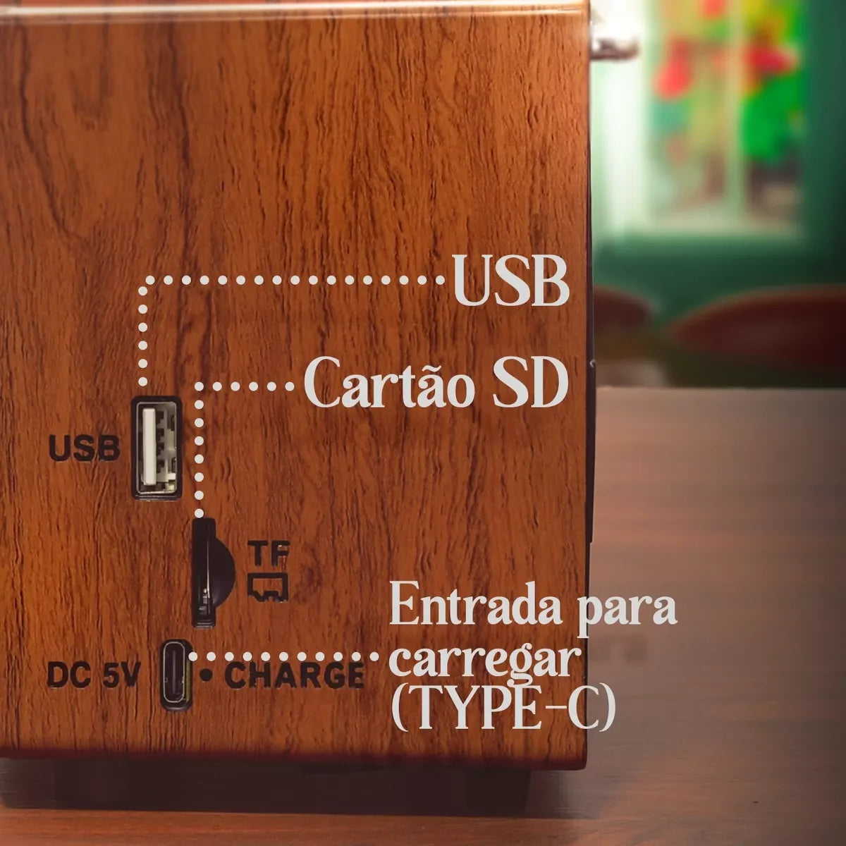 Rádio retrô portátil Bluetooth USB AM FM recarregável