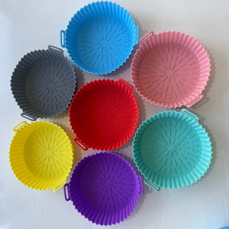 Cesto de Silicone reutilizável para Fritadeira tipo Air Fryer, Molde para Forno e Assadeira para Pizza.