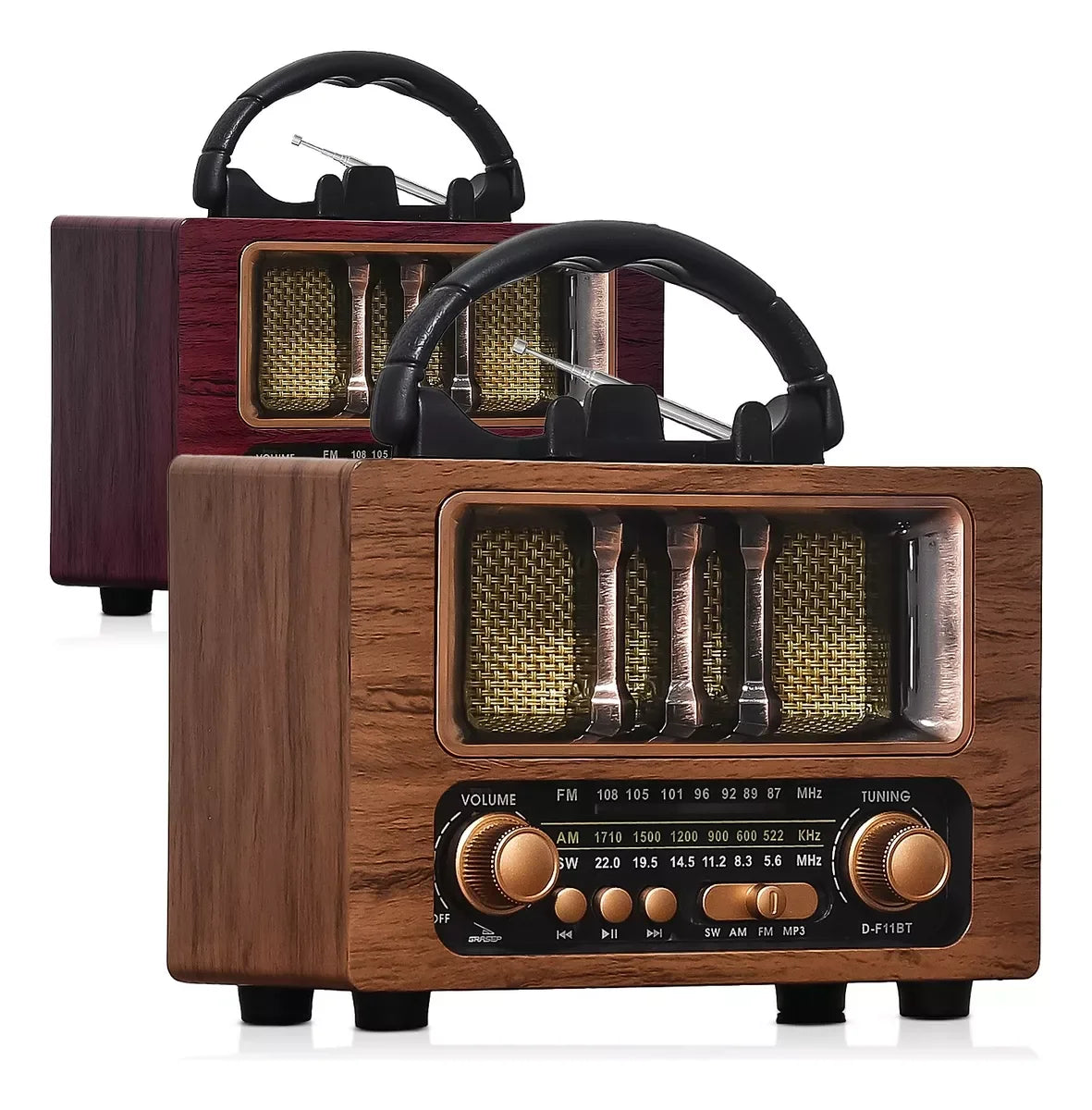 Rádio retrô portátil Bluetooth USB AM FM recarregável