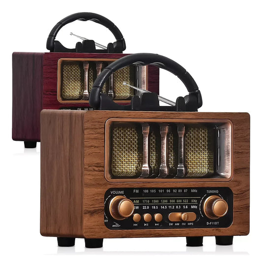 Rádio retrô portátil Bluetooth USB AM FM recarregável