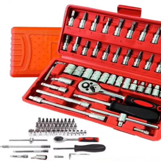 Kit Jogo de Chaves com Soquetes Reversíveis - 46 Peças com Estojo