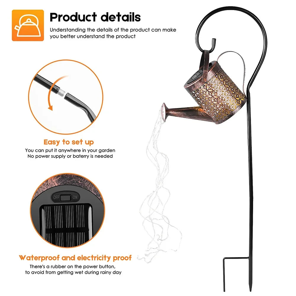 Iluminação Regador de Jardim Cascata de LED - Alimentação Solar