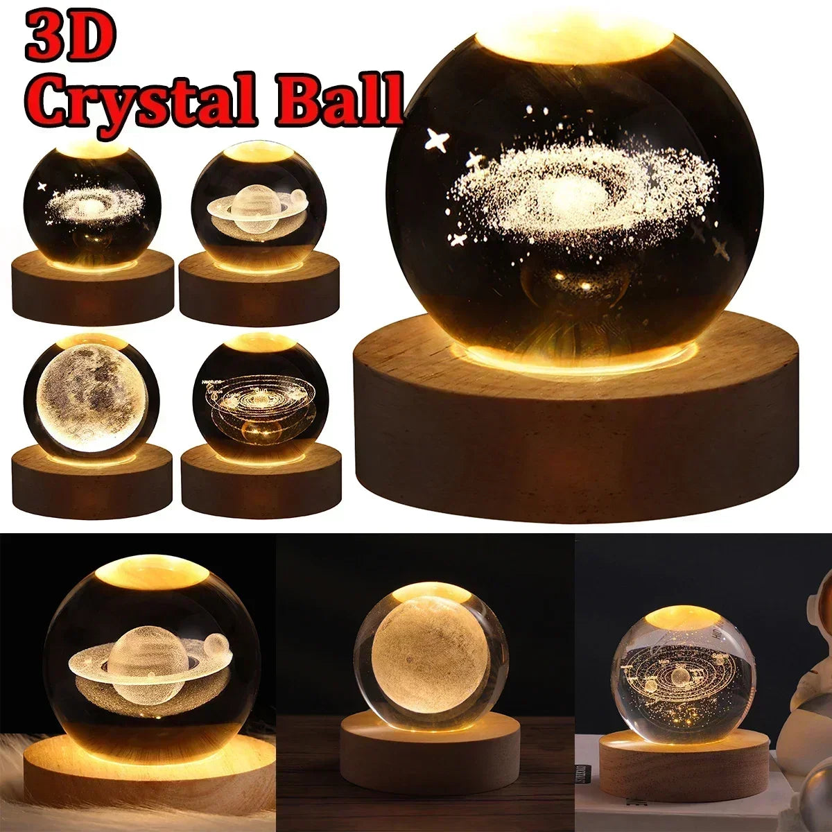 Luminária LED 3D De Mesa Bola De Cristal